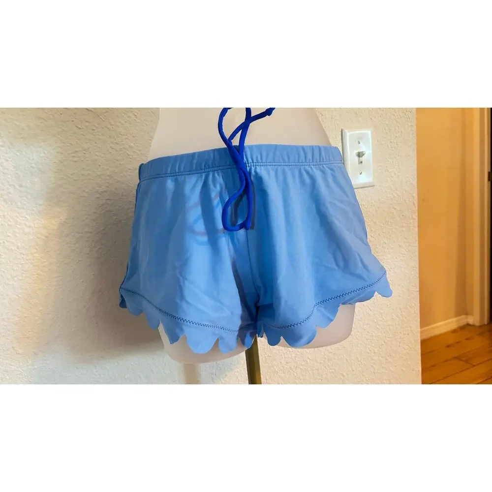 Shein Scalloped Royal Blue 3 piece bikini swimsuit shorts & top sz XS